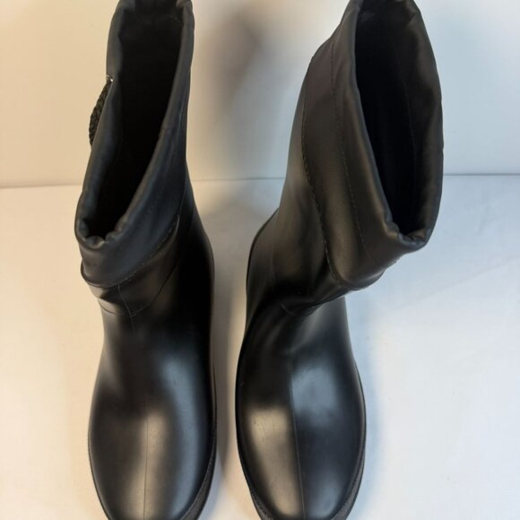 Rain Boots Women’s Size 7.5M Black Drawstring Outdoor Rubber Garden Farm Mud - Picture 3 of 11